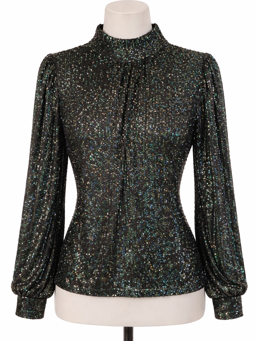 Metallic Glitter  Cable & Gauge High-Neck Long-Sleeve Women's Top XS